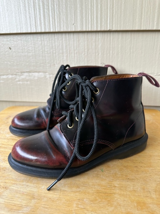 Dr. Martens Shoes - Dr Martens Emmeline Smooth Leather Lace Up Boots Pointed Toe Black Wine